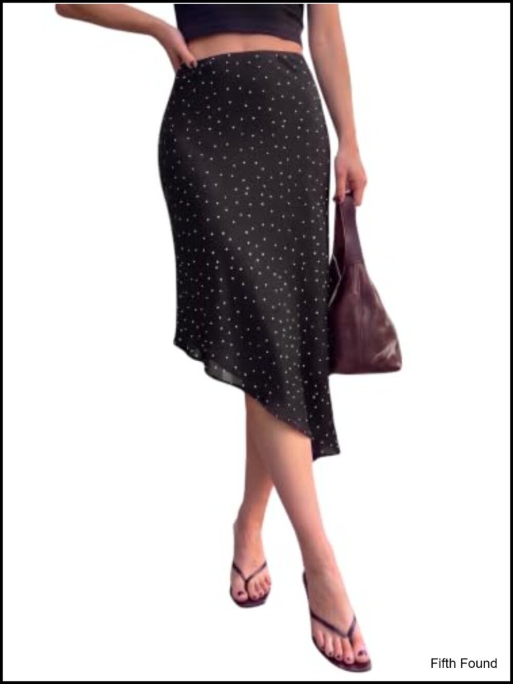 Silk Satin Midi Skirt Asymmetrical Hem Flowy Polka Dot A-Line
